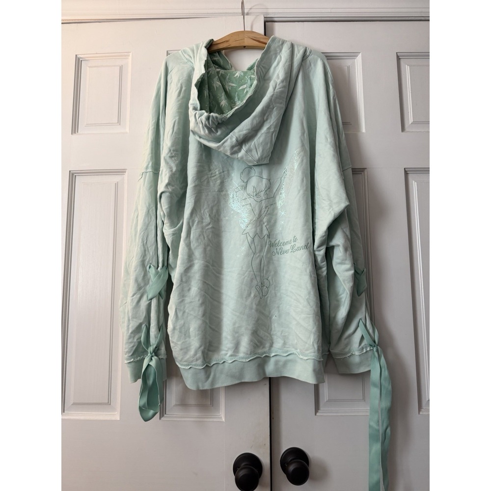 Disney Loungefly Tinker Bell Welcome To Never Land Mint Green Lace Up Hoodie 2XL - Picture 5 of 9